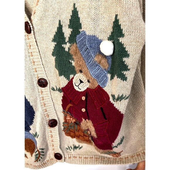 Bear Knitted Sweater Cardigan Vintage 80s Womens XL - Picture 3 of 7